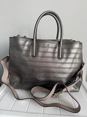 ANYA HINDMARCH Edbury Leather Crossbody Shoulder Bag Medium Pewter Work Tote